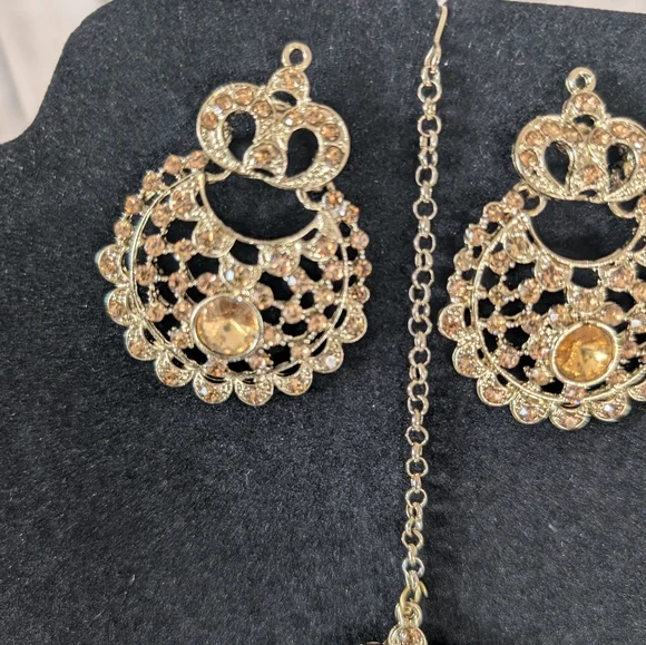 Earrings Maang Tikka Set | Bollyood Wedding Party Fashion Jewelry - Picture 5 of 6